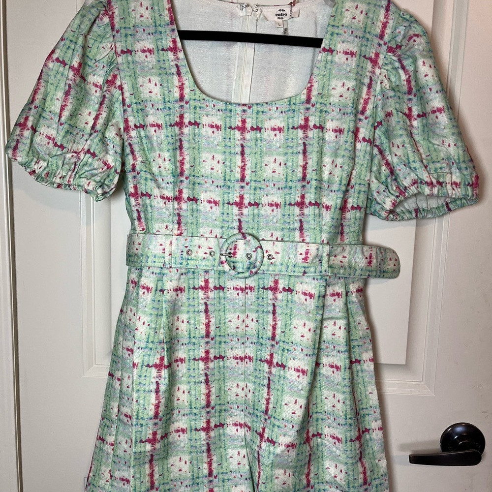 Entro Green and Pink Plaid Women's Romper